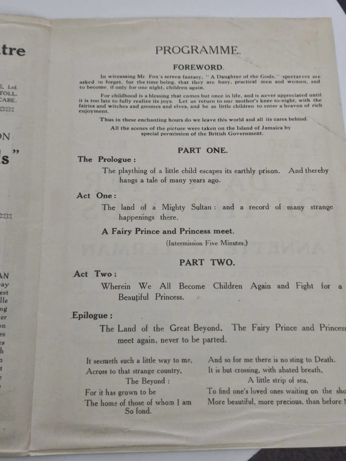 1916 SILENT FILM PROGRAMME " A DAUGHTER OF THE GODS" WILLIAM FOX STUDIOS, изображение 5