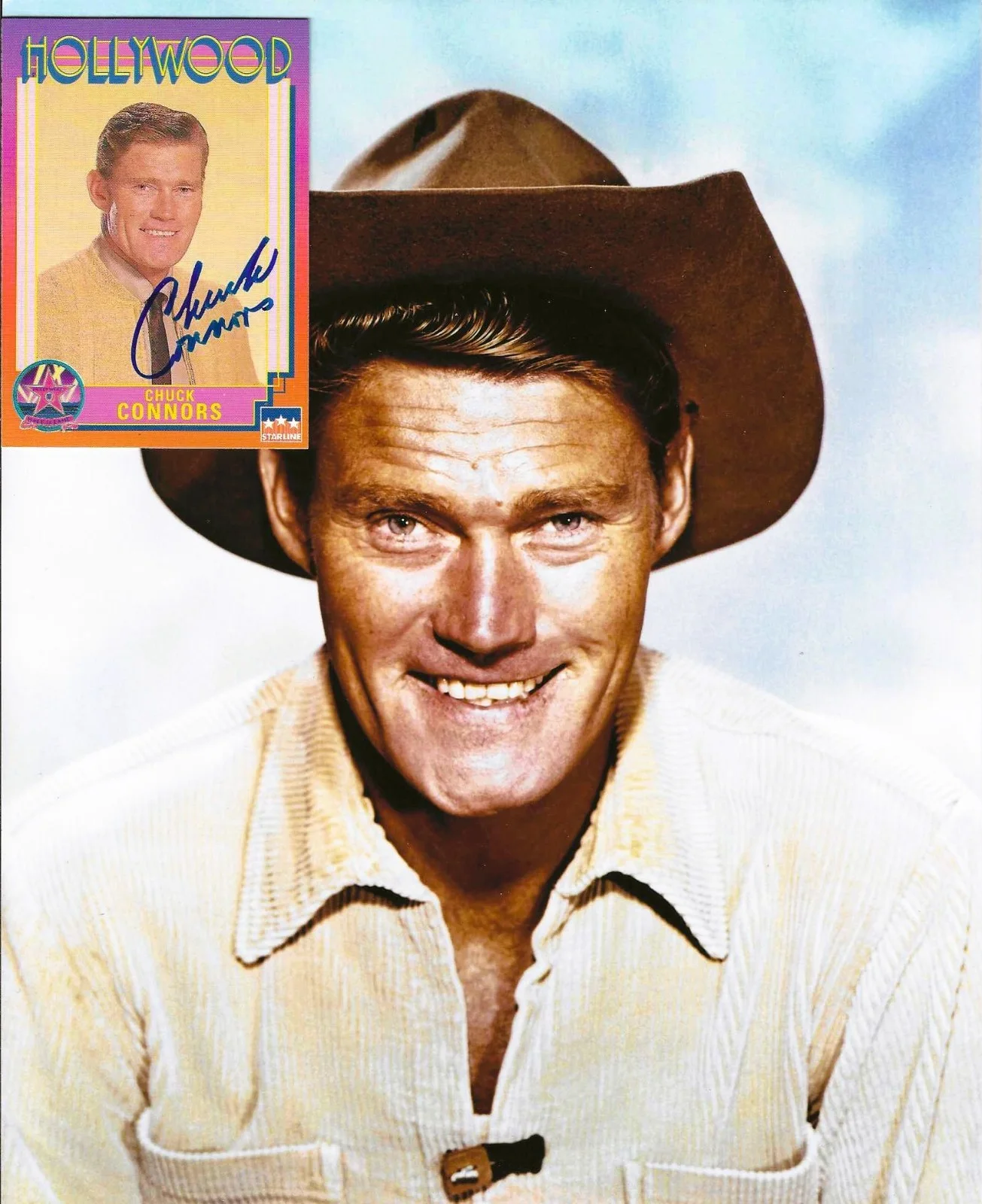 CHUCK CONNORS — CHUCK CONNORS - RIFFLEMAN HAND SIGNED 1991 HOLLYWOOD TRADING CARD #75 - COA GA