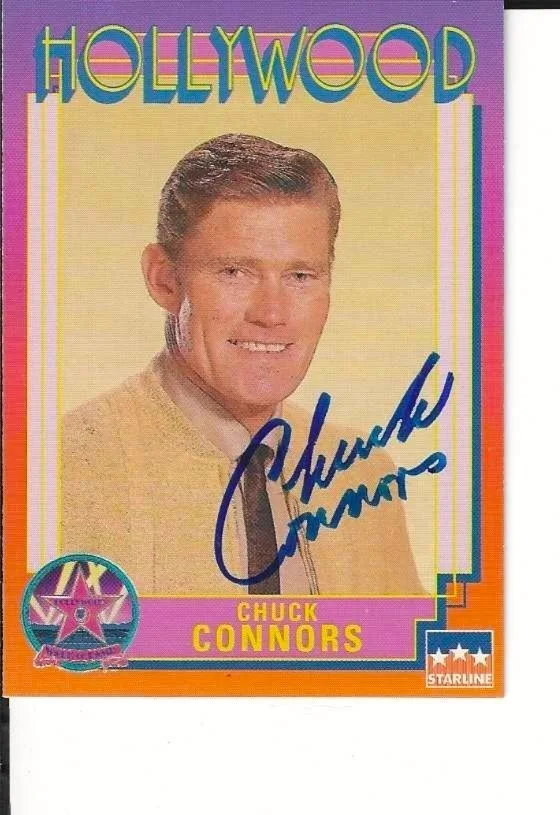 CHUCK CONNORS — CHUCK CONNORS - RIFFLEMAN HAND SIGNED 1991 HOLLYWOOD TRADING CARD #75 - COA GA, изображение 2