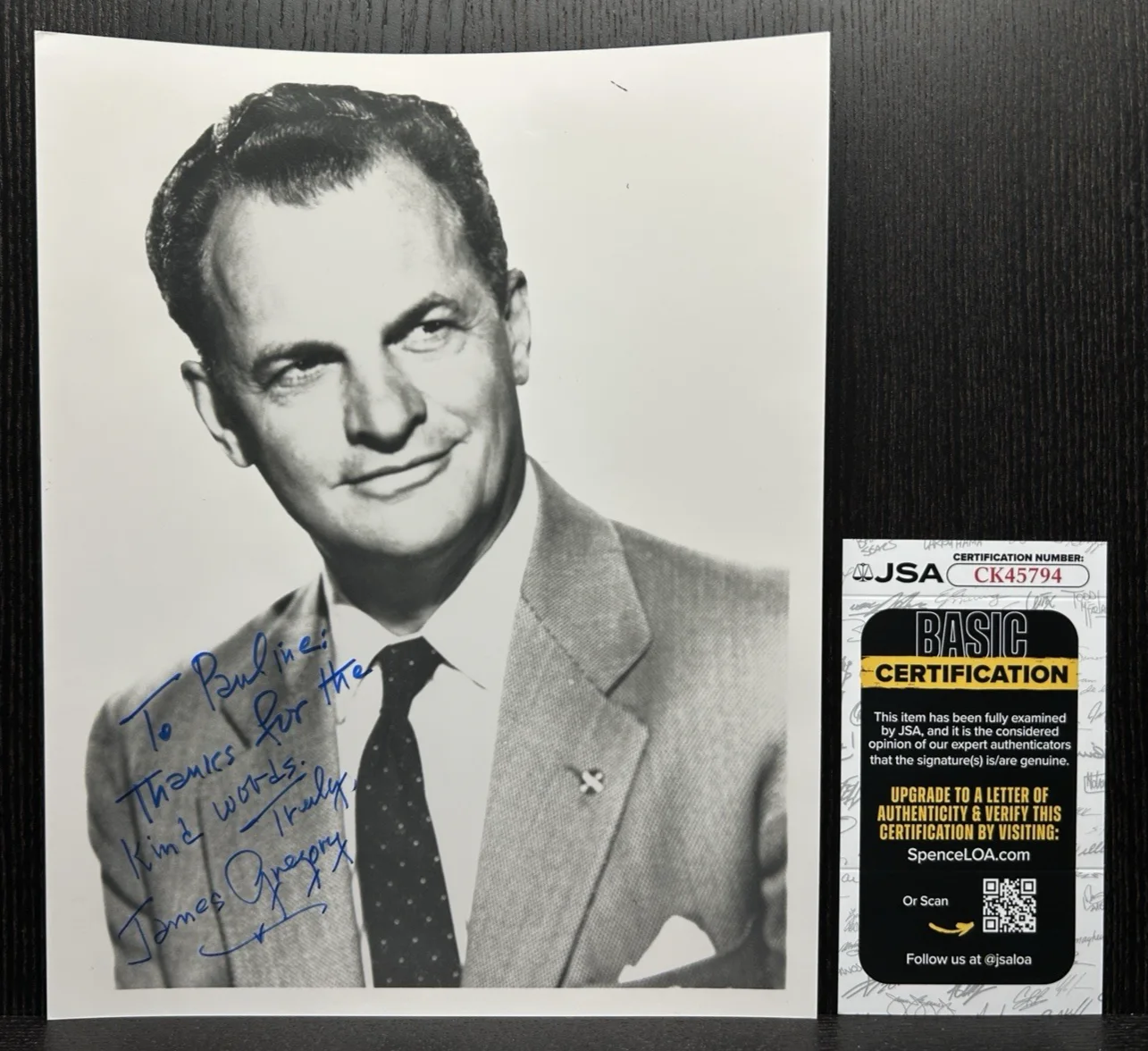 James Gregory — JAMES GREGORY ORIGINAL HAND SIGNED PHOTO Autograph JSA COA Planet of the Apes, image 2