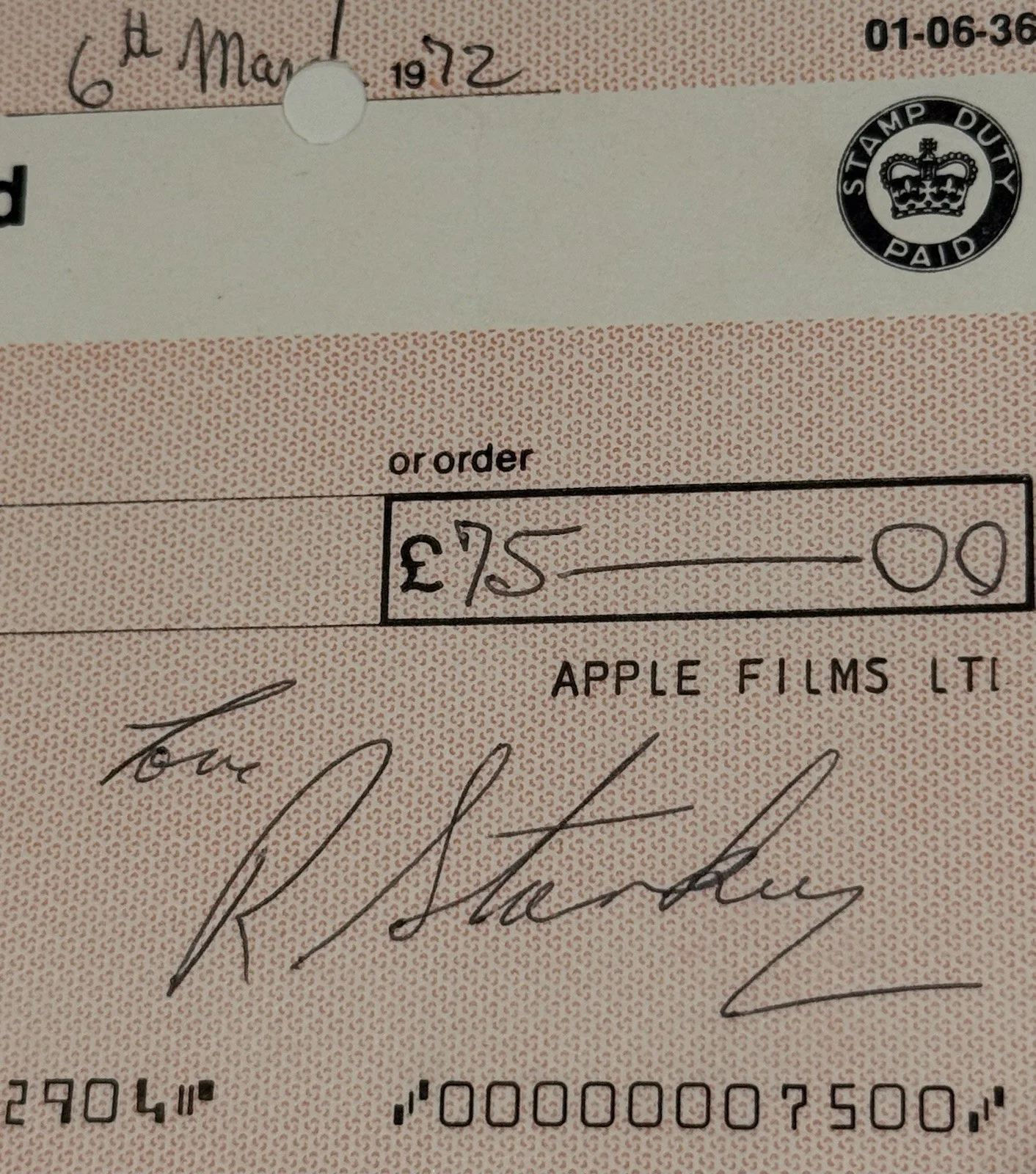 Ringo Starr Signed 1972 Apple Films LTD Check The Beatles PSA Beckett Authentic, image 4