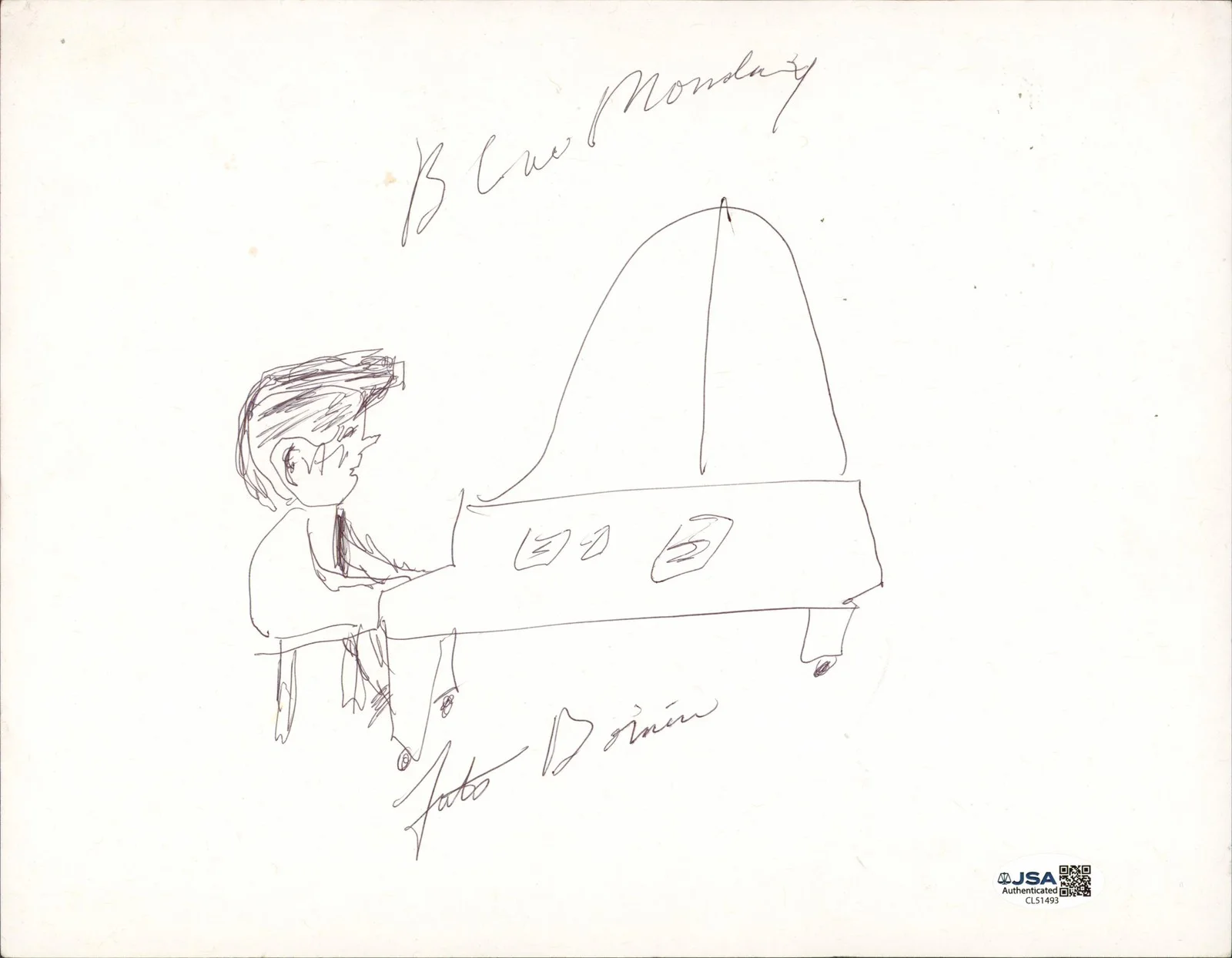 Fats Domino — Fats Domino "Blue Monday" Authentic Signed 8.5x11 Personal Sketch JSA #CL51493