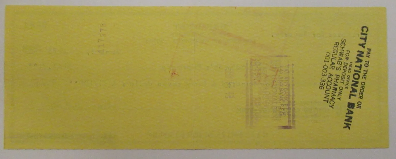 MAE WEST — MAE WEST SIGNED CHECK AUTOGRAPH TO SCHWAB'S PHARMACY FOR HER SISTER BEVERLY 1975, image 3