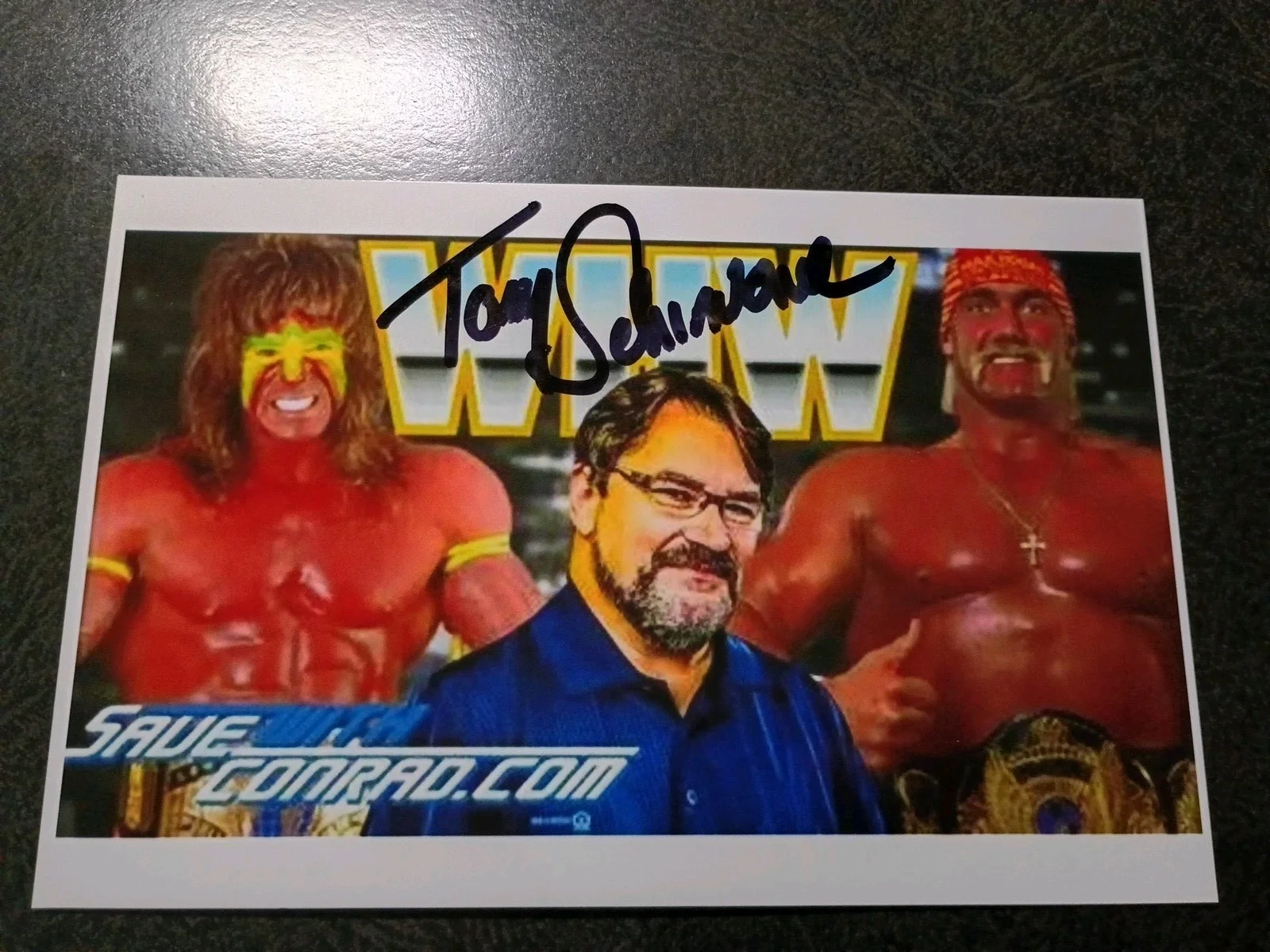 TONY SCHIAVONE — TONY SCHIAVONE 2 Hand Signed Autograph Photo S - MACHO MAN -WRESTLING ANNOUNCER, изображение 2