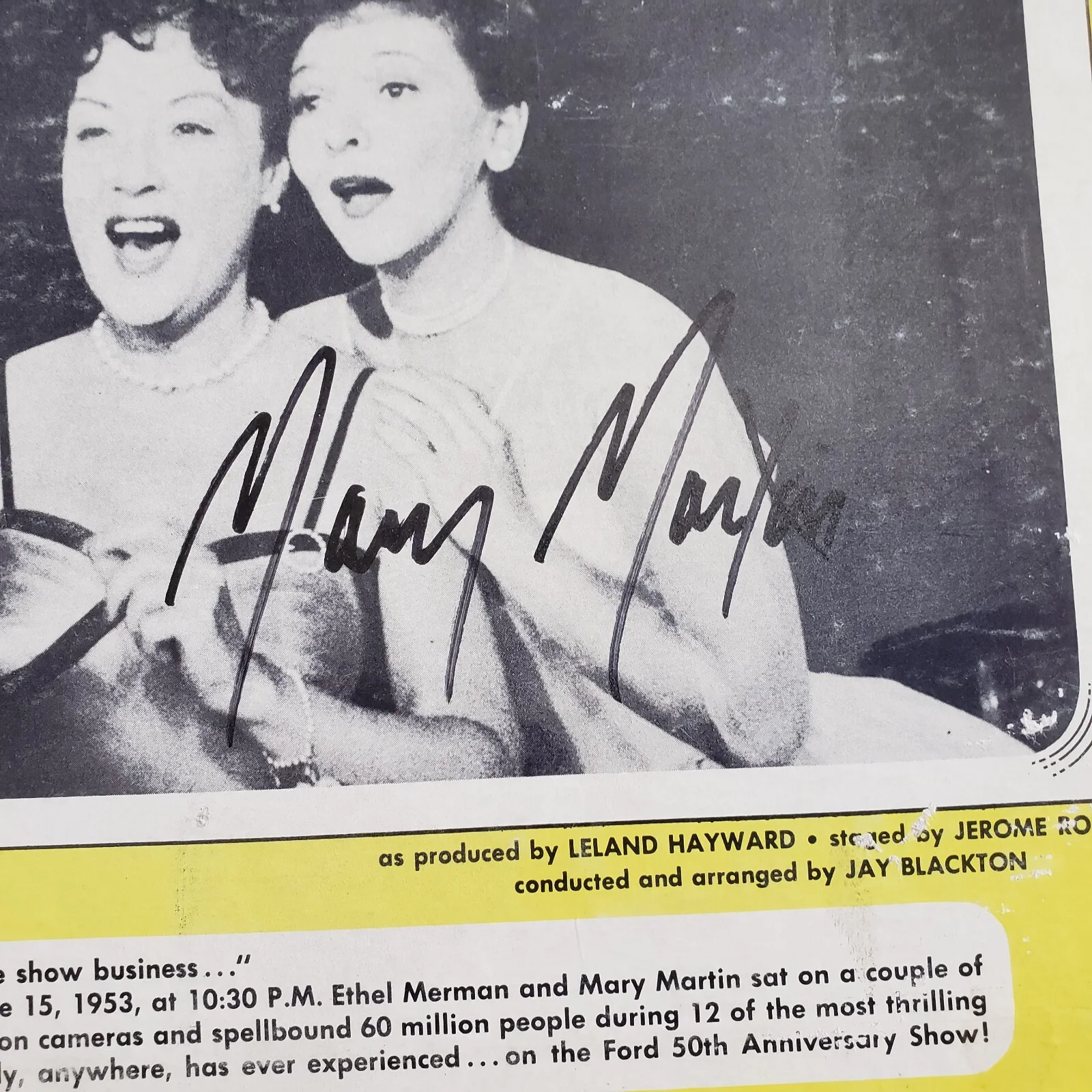 Mary Martin — MARY MARTIN Hand Signed ETHEL MERMAN Ford 50th Anniversary TV Show Decca LP 1953, изображение 2