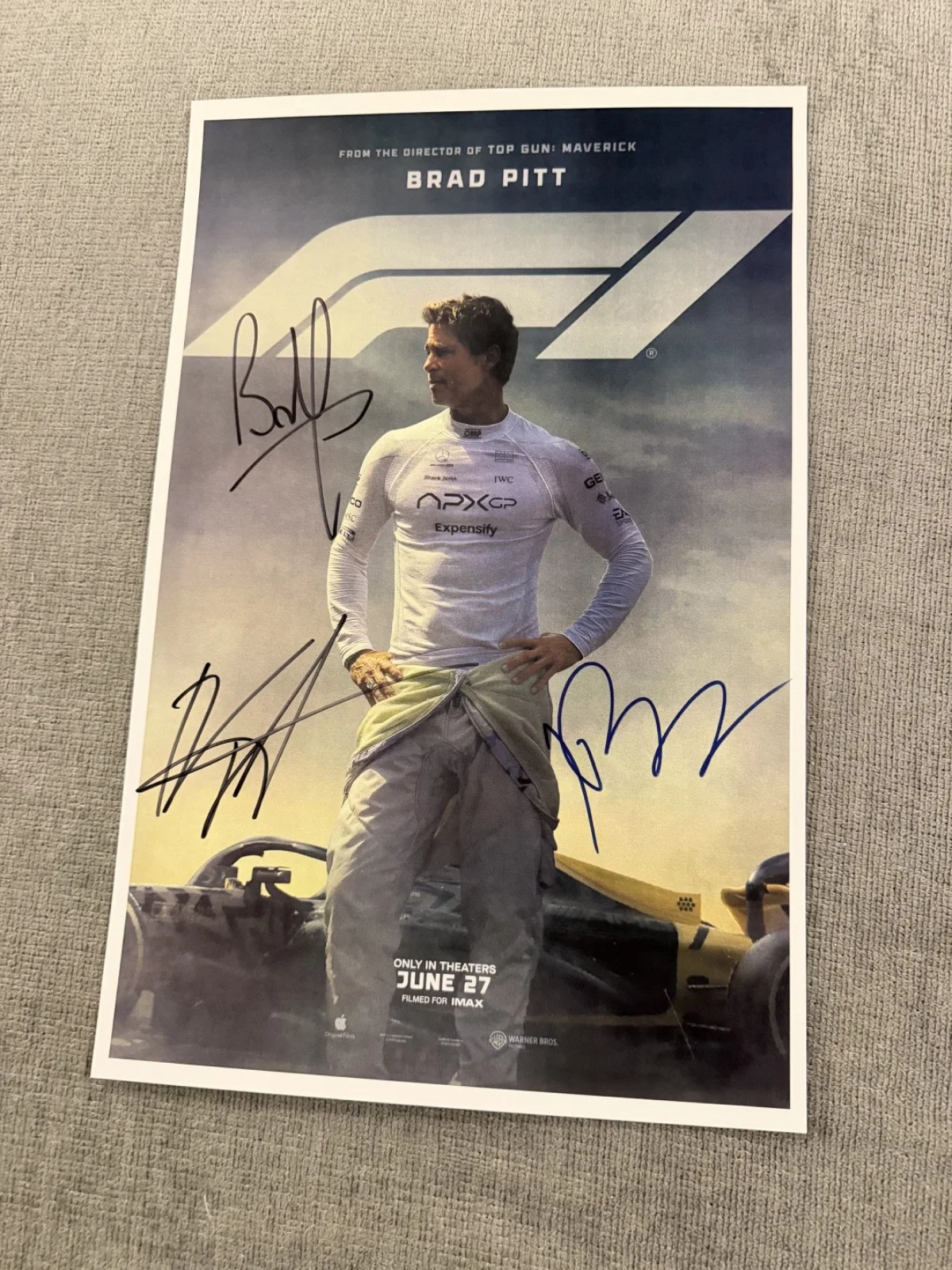 Brad Pitt, Damson Idris, Javier Bardem — Brad Pitt Signed F1 Movie Poster – w/ Idris & Bardem – 11x17 w/ COA - Free Shipp