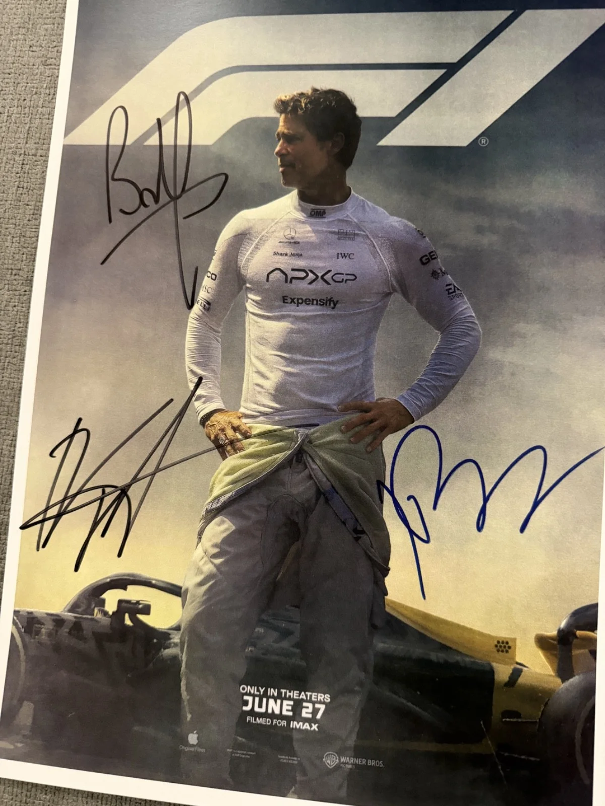 Brad Pitt, Damson Idris, Javier Bardem — Brad Pitt Signed F1 Movie Poster – w/ Idris & Bardem – 11x17 w/ COA - Free Shipp, изображение 2