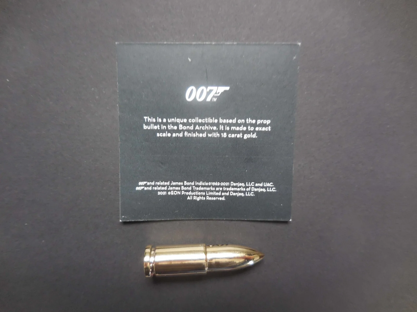 James Bond 18 Carat Gold Plated Bullet Collectible Prop, image 2