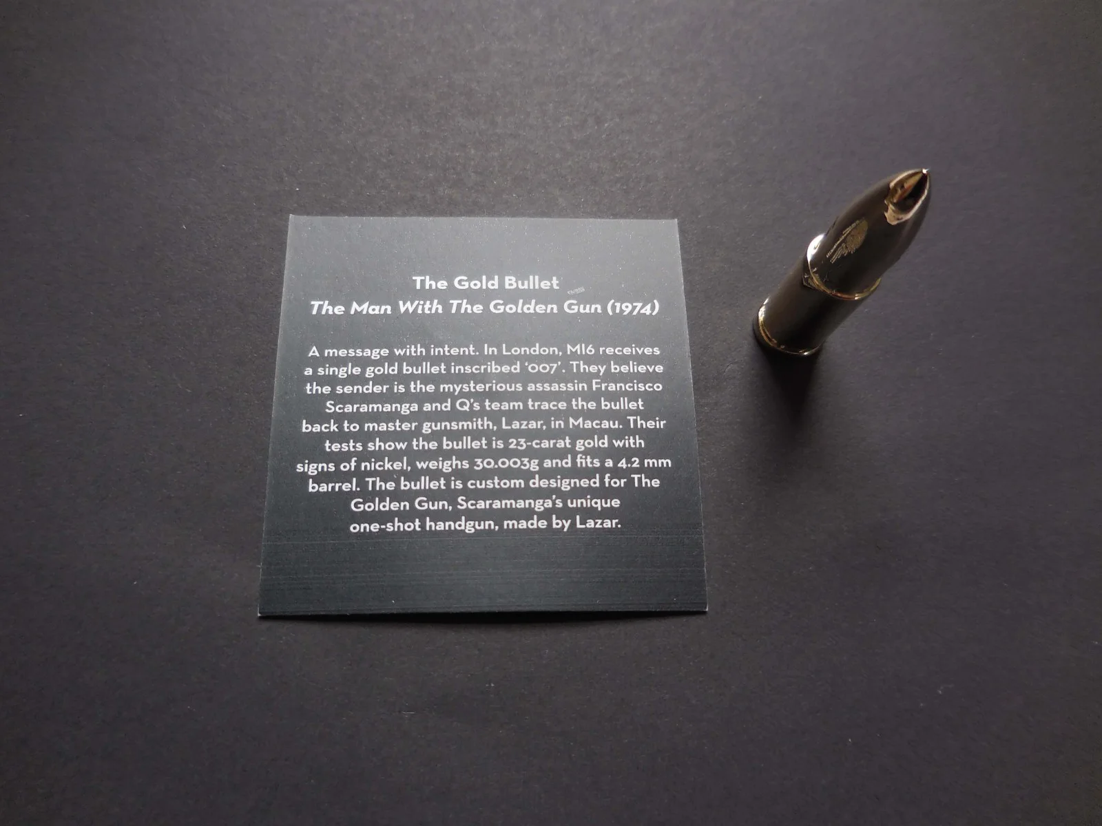 James Bond 18 Carat Gold Plated Bullet Collectible Prop, image 3