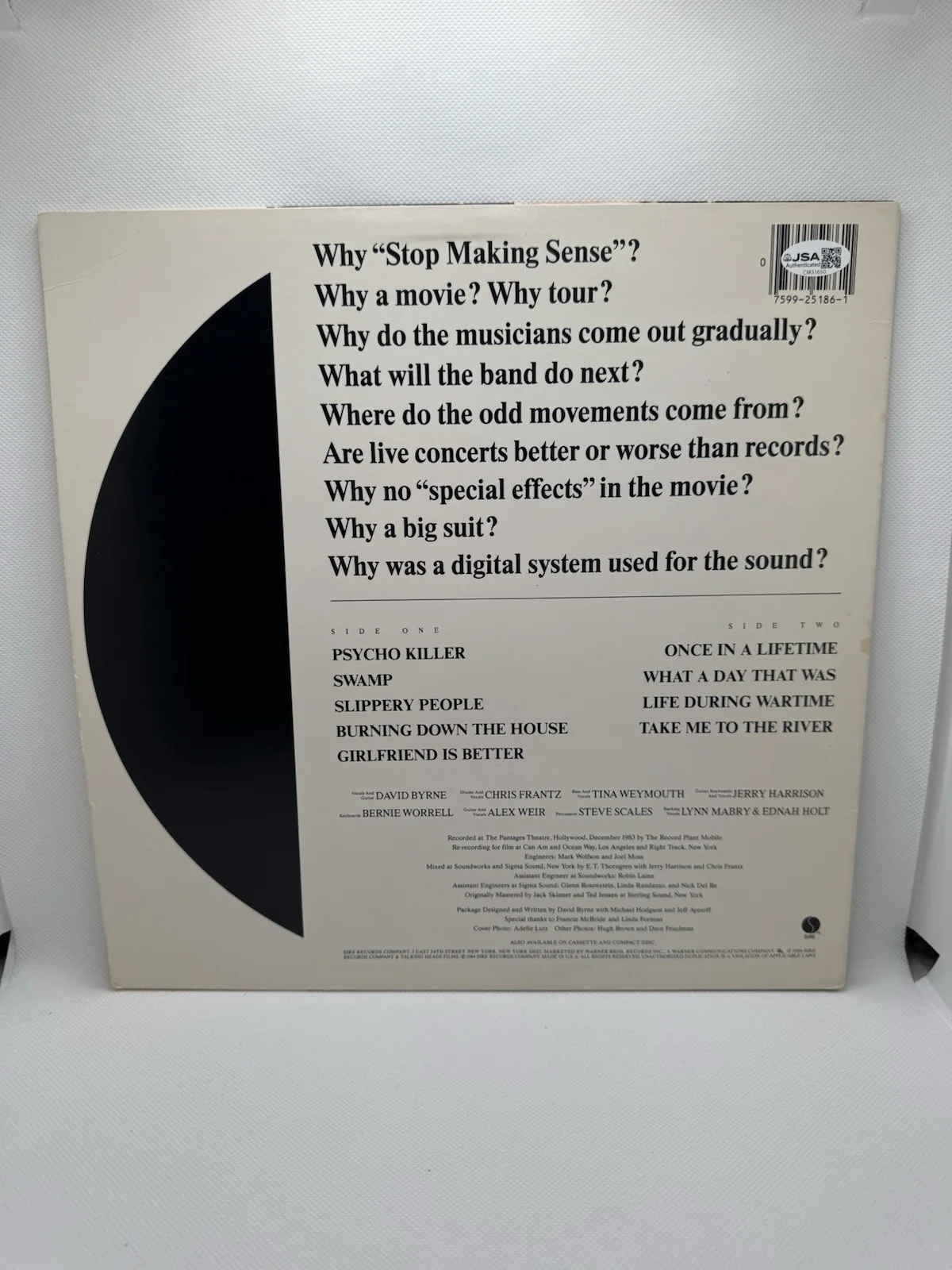 DAVID BYRNE SIGNED TALKING HEADS STOP MAKING SENSE VINYL AUTOGRAPH JSA COA, image 3