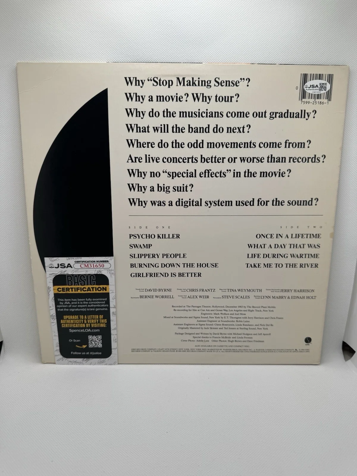 DAVID BYRNE SIGNED TALKING HEADS STOP MAKING SENSE VINYL AUTOGRAPH JSA COA, image 4