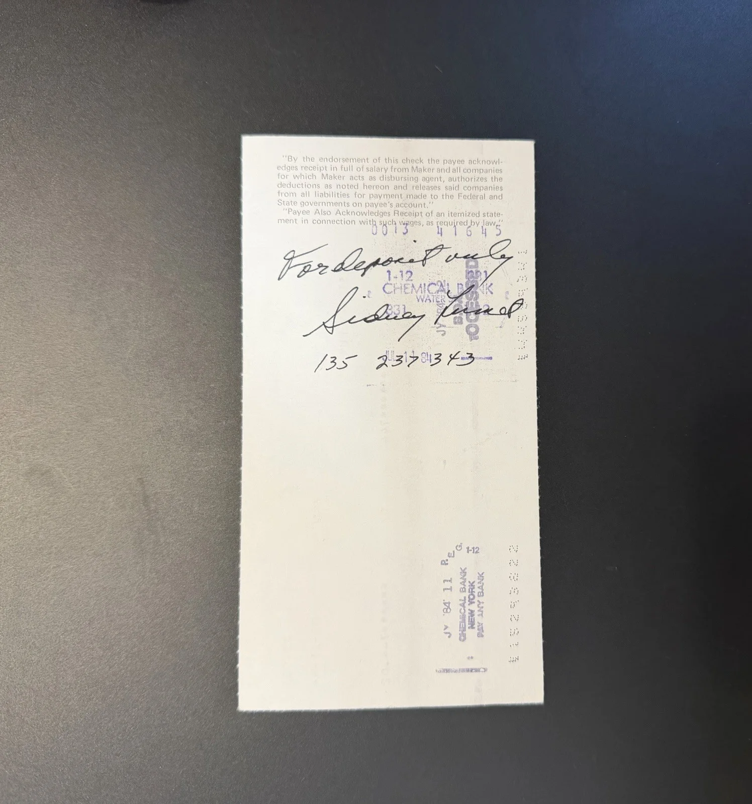 Sidney Lumet Signed Warner Bros Payroll Check 1984 Director Autograph Rare, image 2