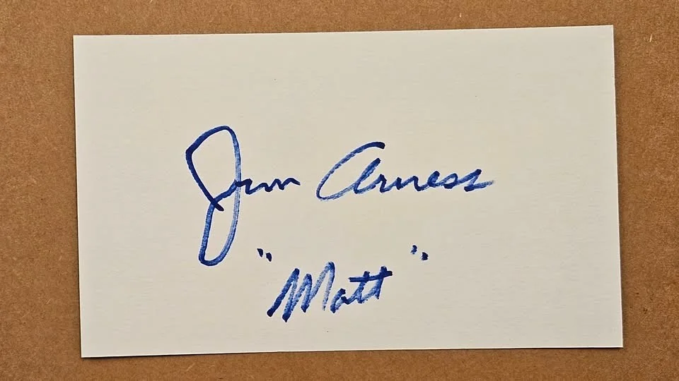 JAMES ARNESS — JAMES ARNESS SIGNED 3x5 INDEX CARD AUTOGRAPH - GUNSMOKE