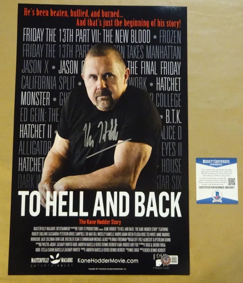 Kane Hodder — Signed Kane Hodder Autographed To Hell And Back 11"x17" Photo Beckett BAS COA