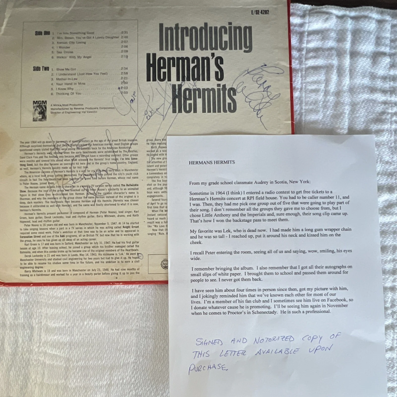 Herman's Hermits Introducing Herman's Hermits MGM E/SE 4282 Signed LP Record, image 4