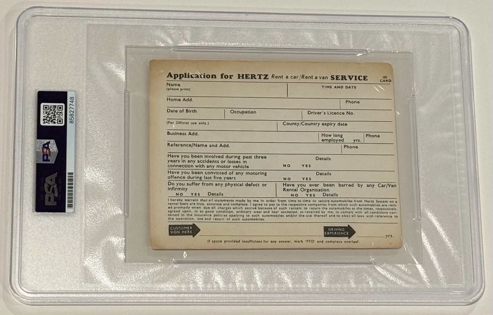 Mick Jagger Signed Hertz Application Document The Rolling Stones PSA Authentic, изображение 4