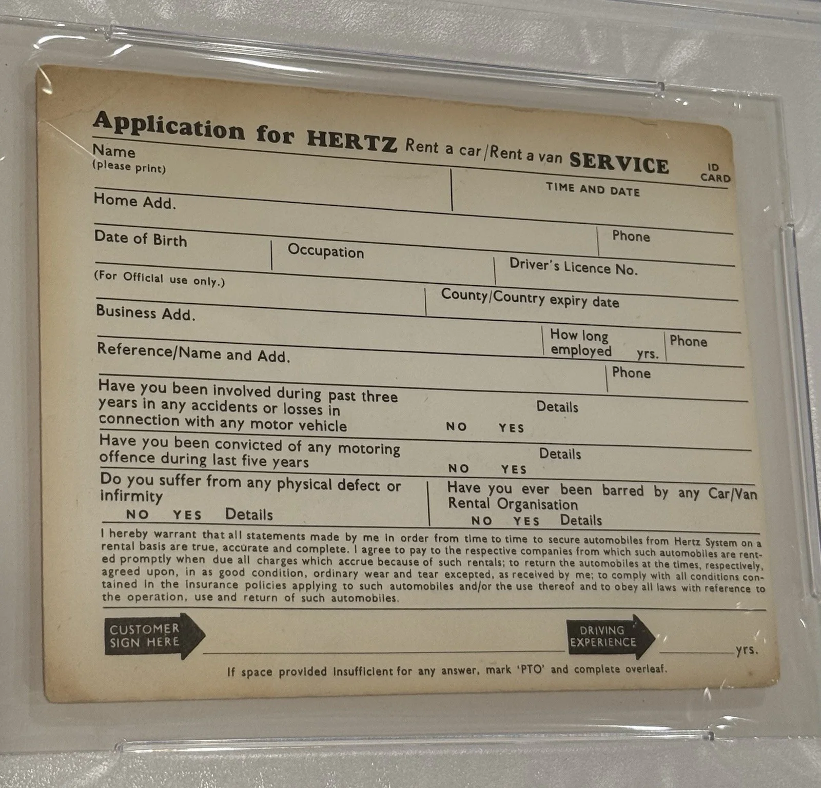 Mick Jagger Signed Hertz Application Document The Rolling Stones PSA Authentic, изображение 5