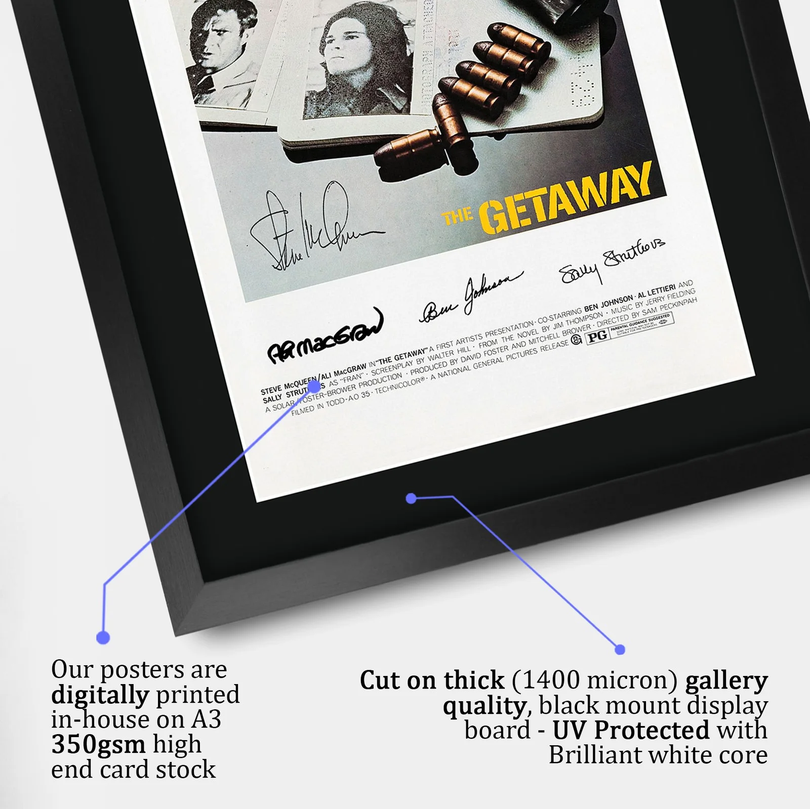 The Getaway 1972 Framed A3 Movie Poster With Pre-Printed Autograph Great Gift, image 4