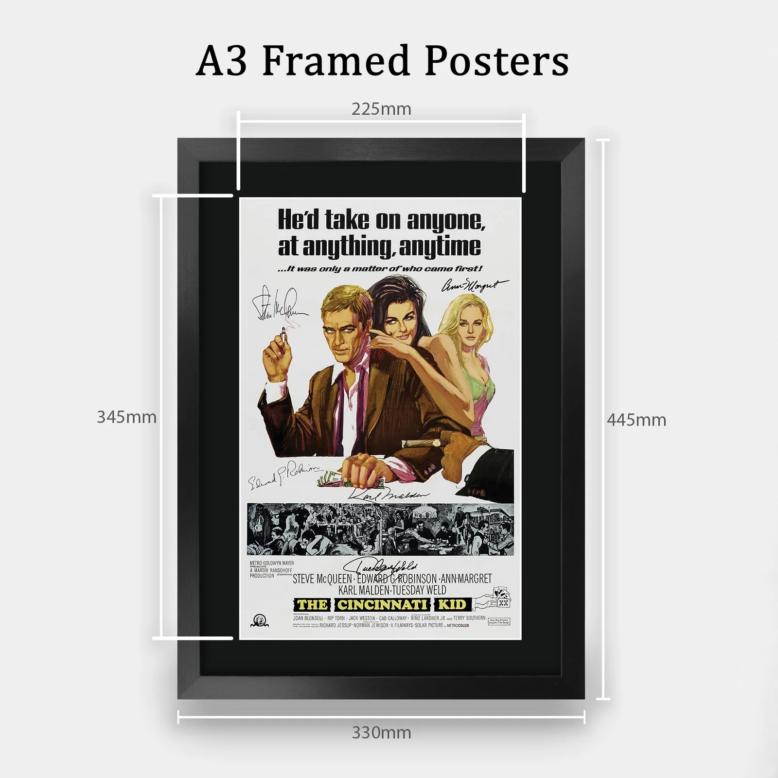 The Cincinnati Kid 1965 Framed A3 Movie Poster Pre-Printed Autograph Gift, изображение 2