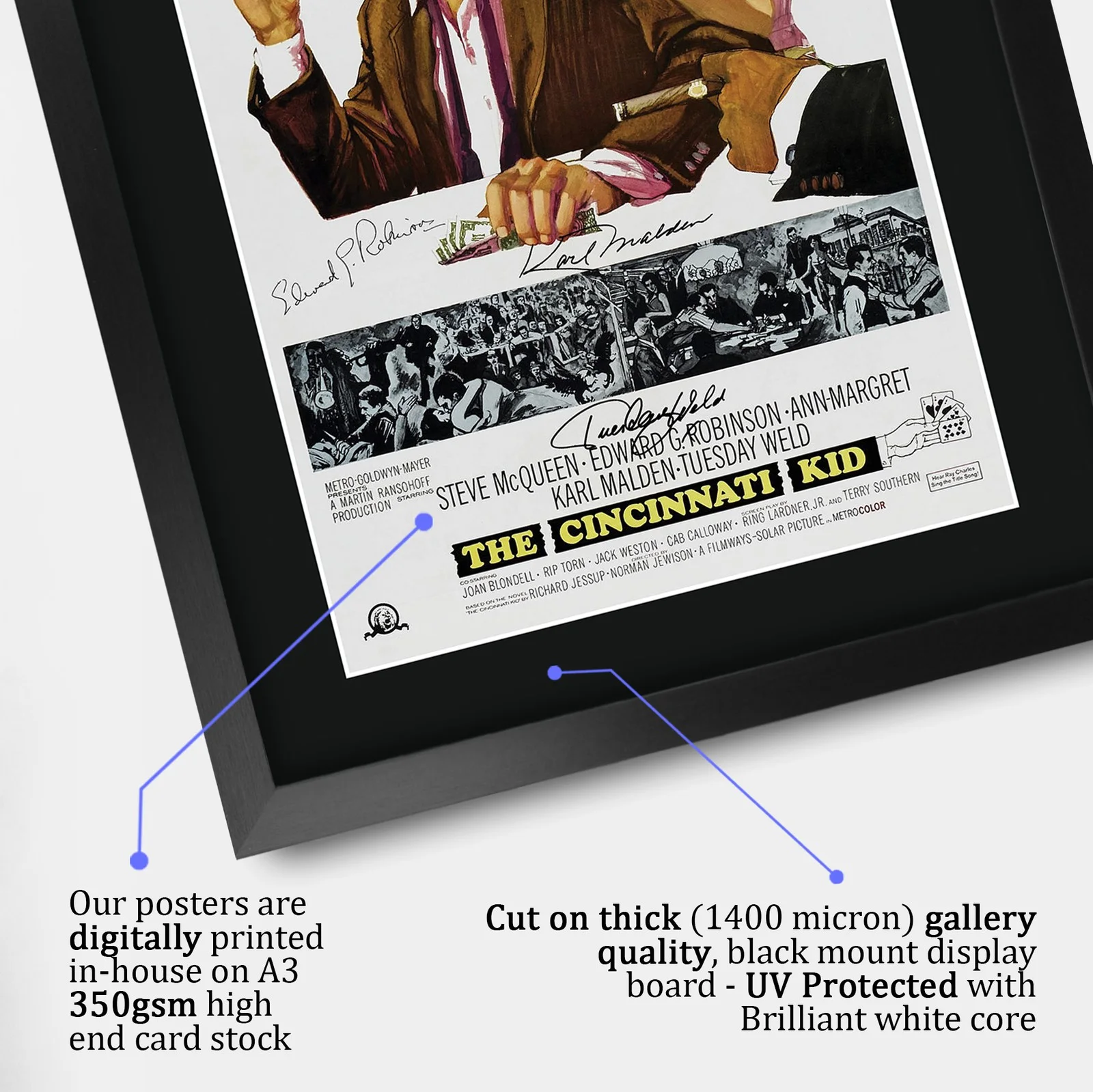 The Cincinnati Kid 1965 Framed A3 Movie Poster Pre-Printed Autograph Gift, изображение 4
