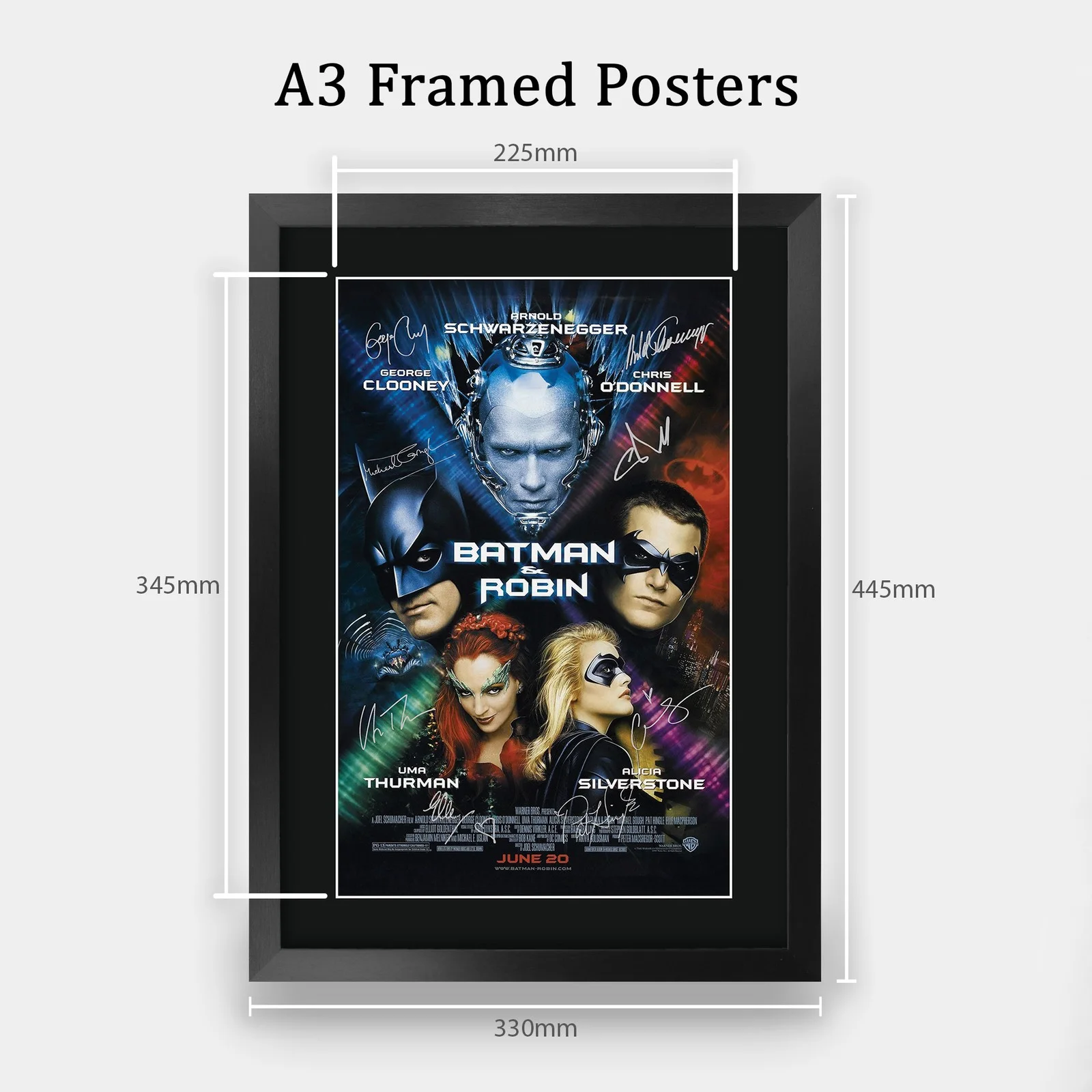 Batman & Robin 1997 Framed A3 Movie Poster with Pre-Printed Autograph Gift Idea, изображение 2