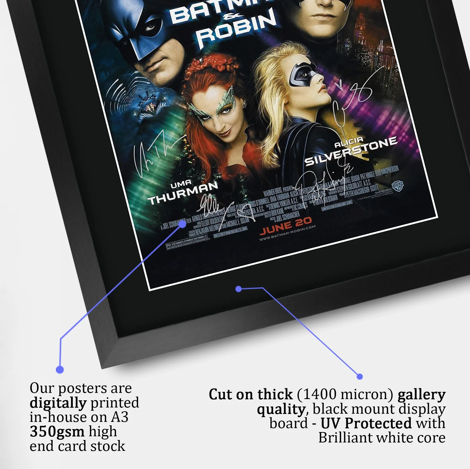 Batman & Robin 1997 Framed A3 Movie Poster with Pre-Printed Autograph Gift Idea, изображение 4