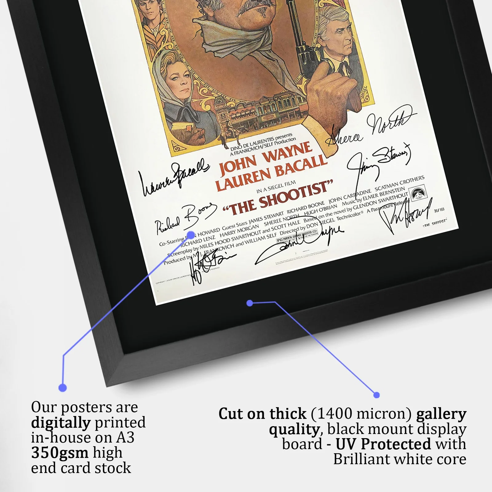 The Shootist 1976 Framed A3 Movie Poster Pre-Printed Autograph Gift for Fans, изображение 4