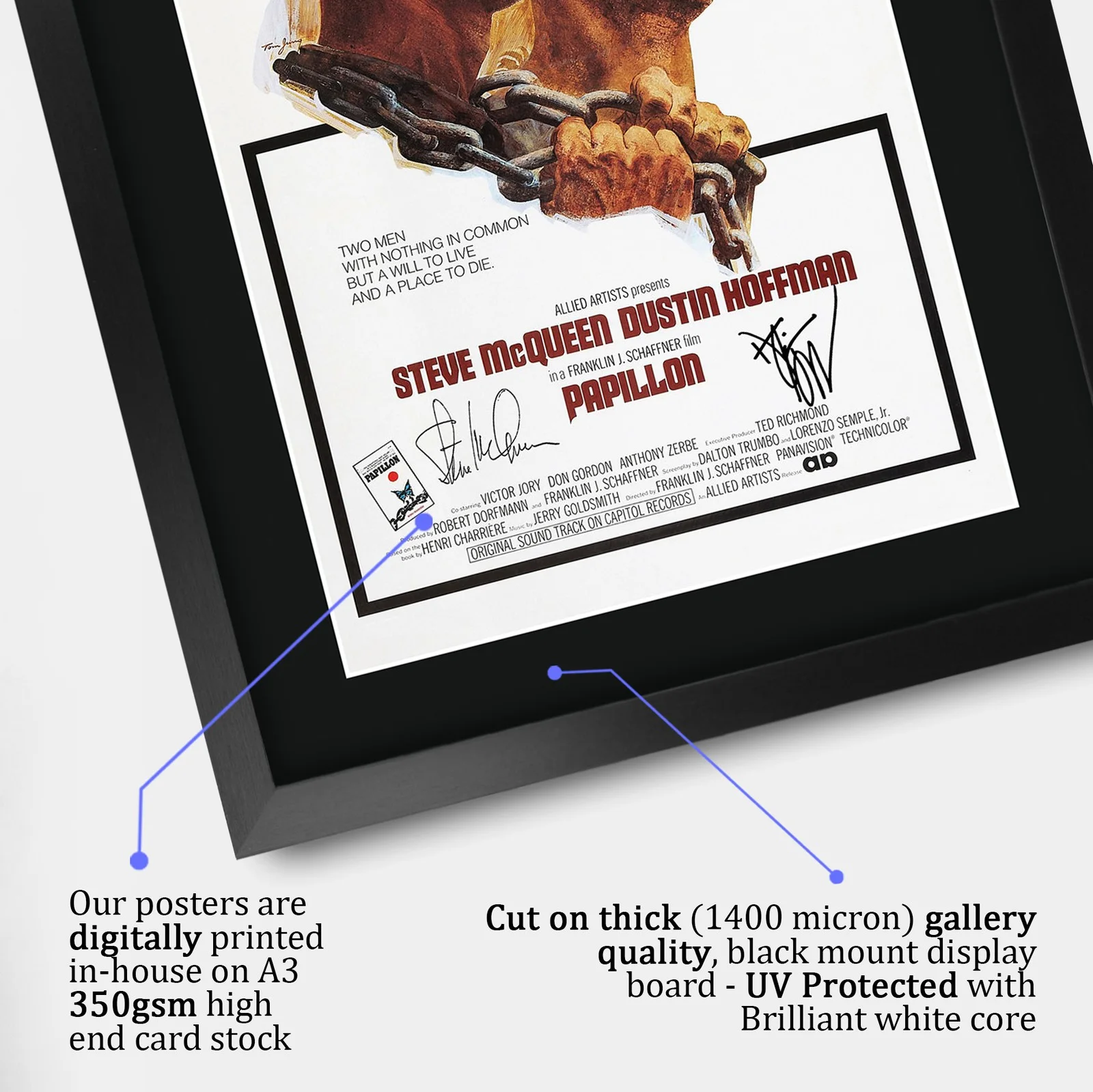 Papillon 1973 Framed A3 Movie Poster With Pre-Printed Autograph Great Gift, image 4