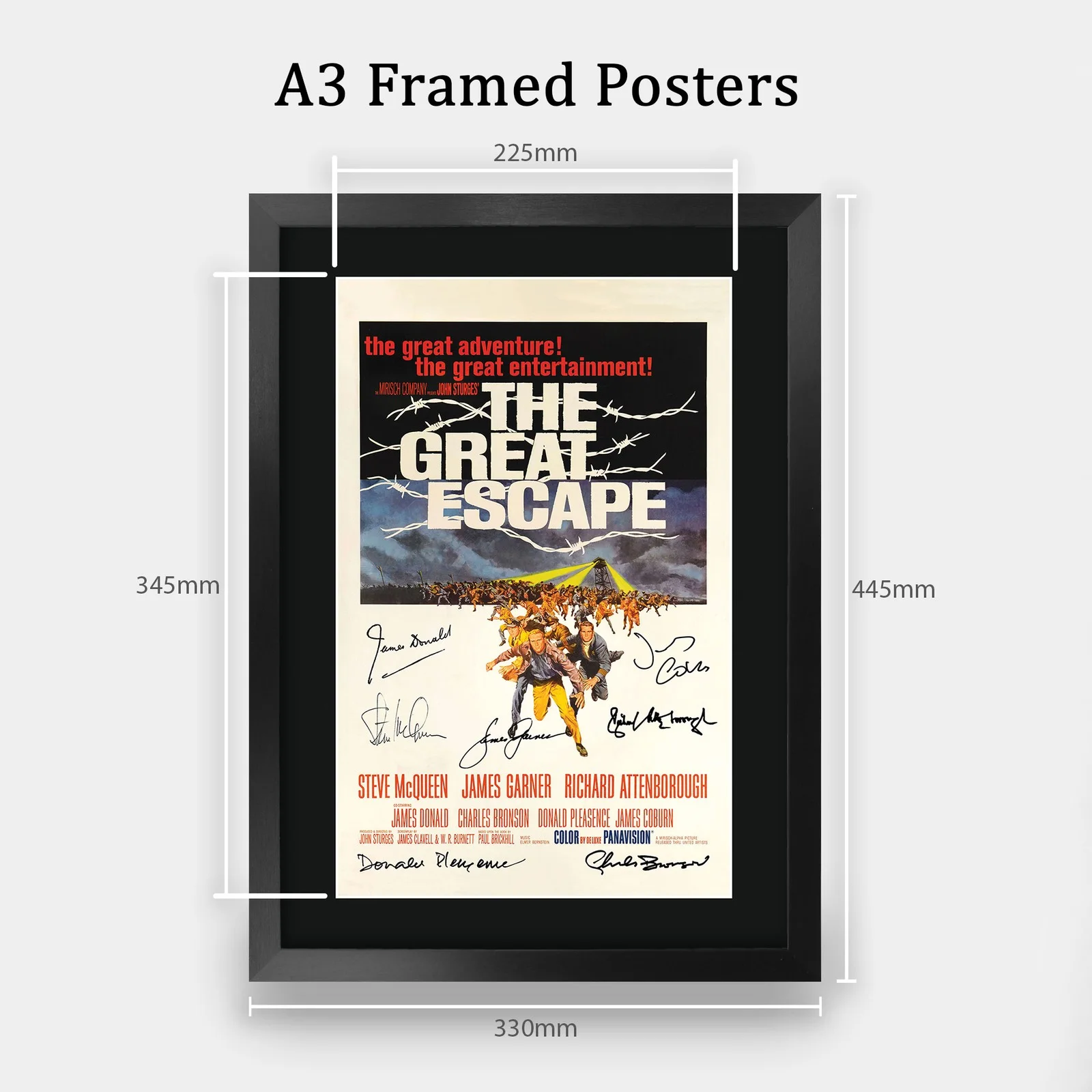 The Great Escape 1963 Framed A3 Movie Poster Pre-Printed Autograph Gift Idea, image 2
