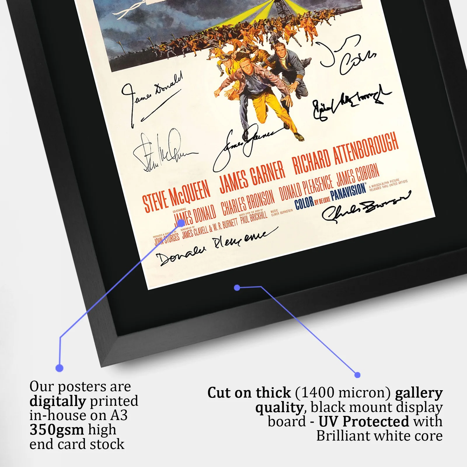 The Great Escape 1963 Framed A3 Movie Poster Pre-Printed Autograph Gift Idea, image 4