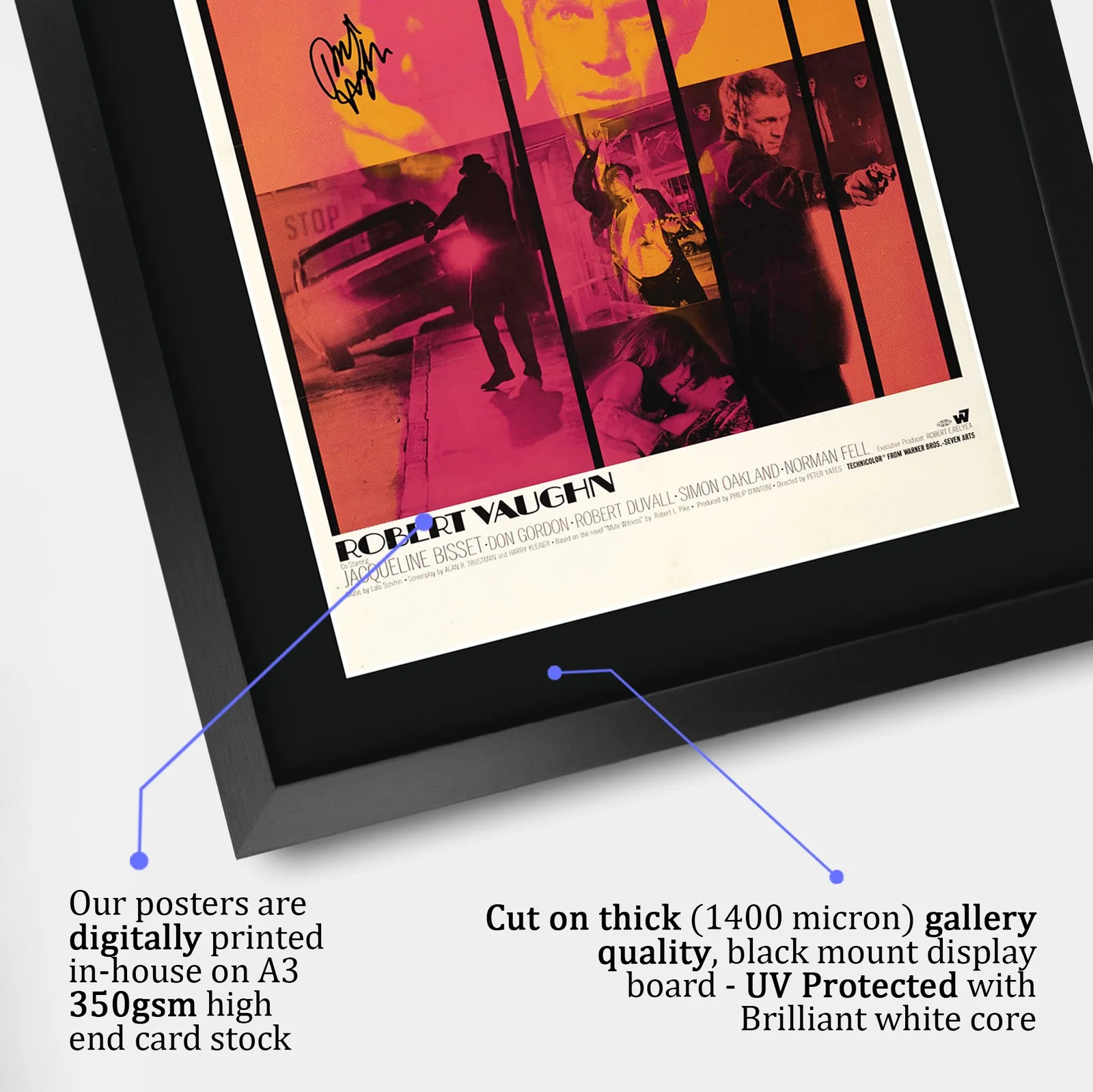 Bullitt 1968 Framed A3 Movie Poster with Pre-Printed Autograph Great Gift, изображение 4