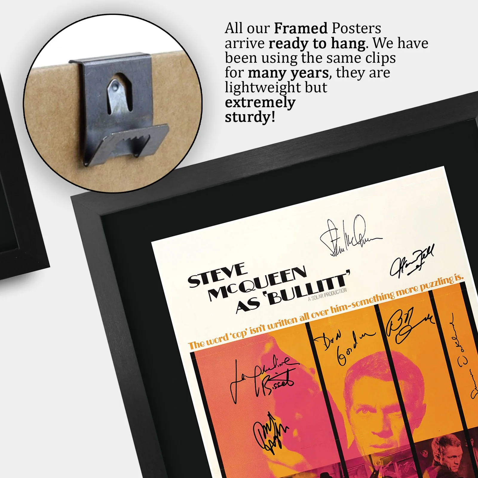 Bullitt 1968 Framed A3 Movie Poster with Pre-Printed Autograph Great Gift, изображение 5