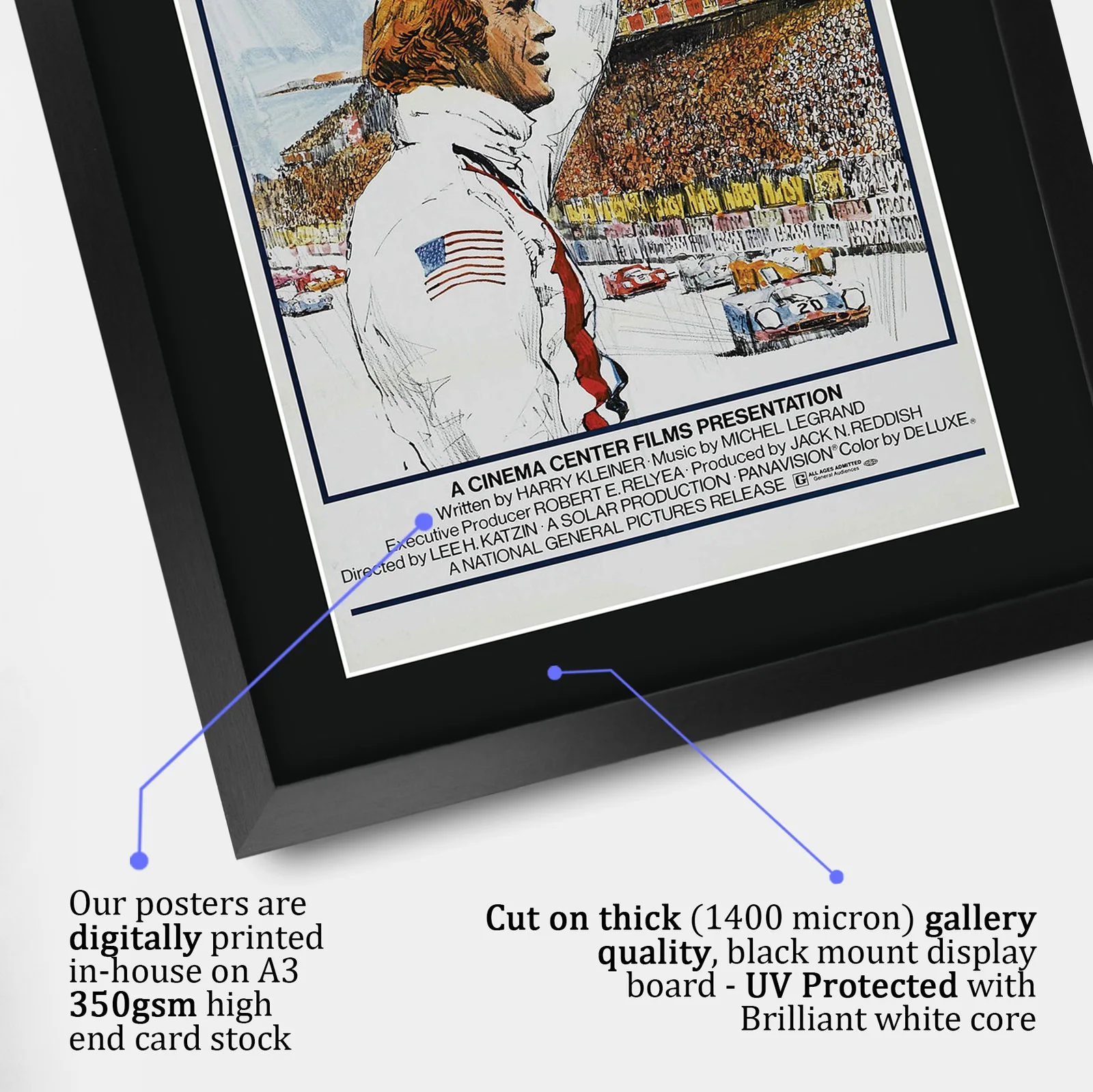 Le Mans 1971 Framed A3 Movie Poster with Pre-Printed Autograph Great Gift, image 4