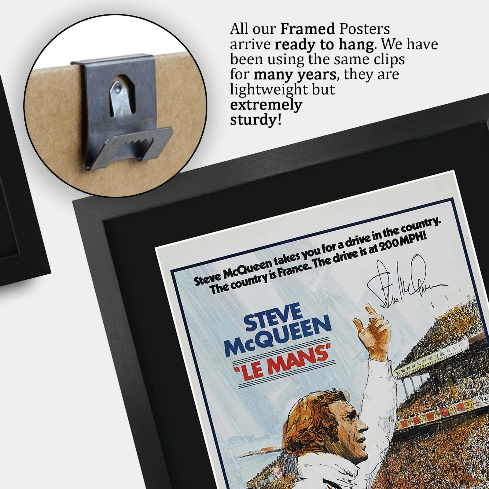 Le Mans 1971 Framed A3 Movie Poster with Pre-Printed Autograph Great Gift, image 5