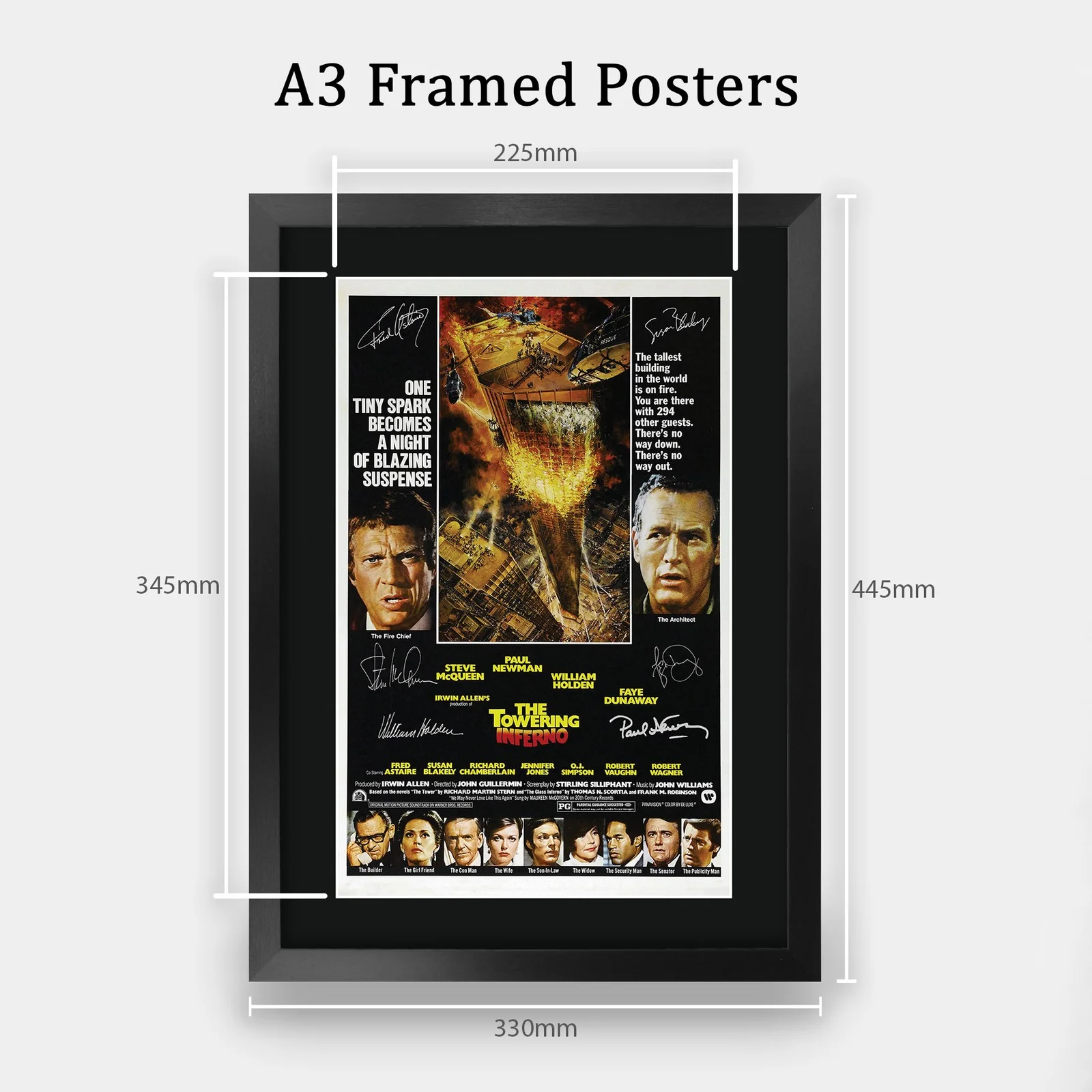 The Towering Inferno 1974 Framed A3 Movie Poster with Pre-Printed Autograph, image 2