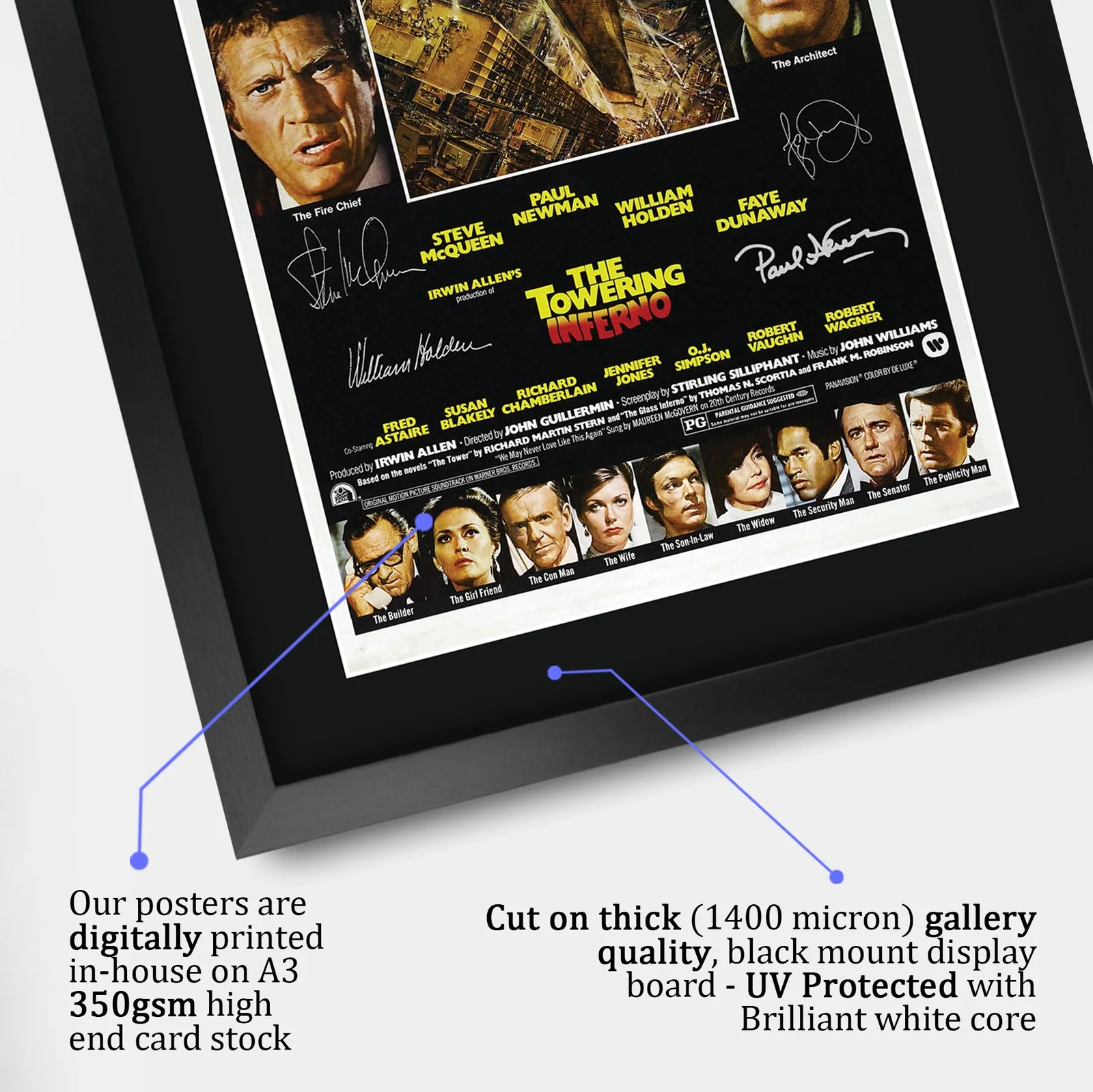 The Towering Inferno 1974 Framed A3 Movie Poster with Pre-Printed Autograph, image 4