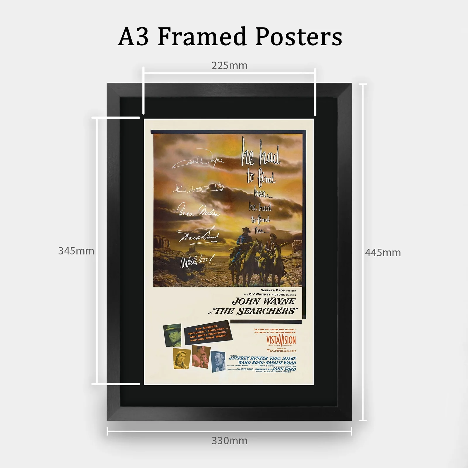 The Searchers 1956 Framed A3 Movie Poster with Pre-Printed Autograph Gift Idea, image 2