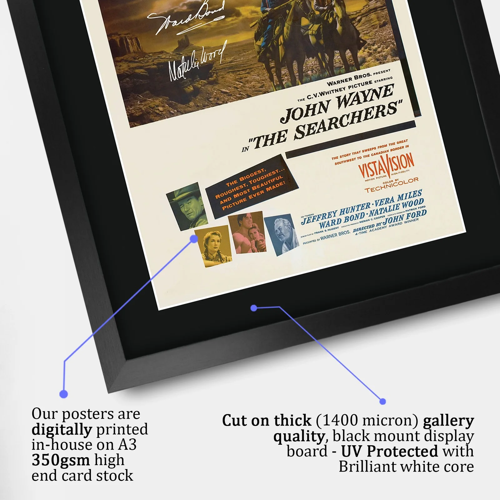 The Searchers 1956 Framed A3 Movie Poster with Pre-Printed Autograph Gift Idea, image 4