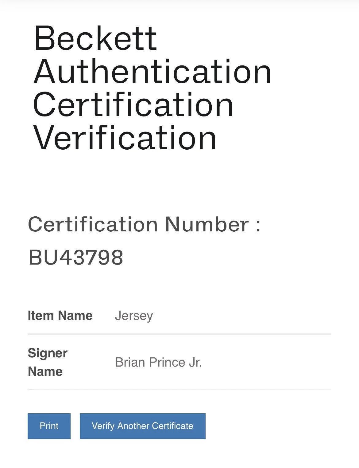 Brian Prince Jr — Brian Prince Jr Signed The Predator Custom Baseball Jersey Beckett COA, image 3