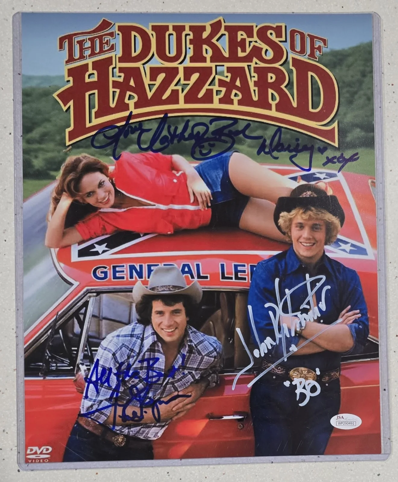 John Schneider, Tom Wopat, Catherine Bach — THE DUKES OF HAZZARD Signed Autograph Auto 11x14 Photo by 3 JSA