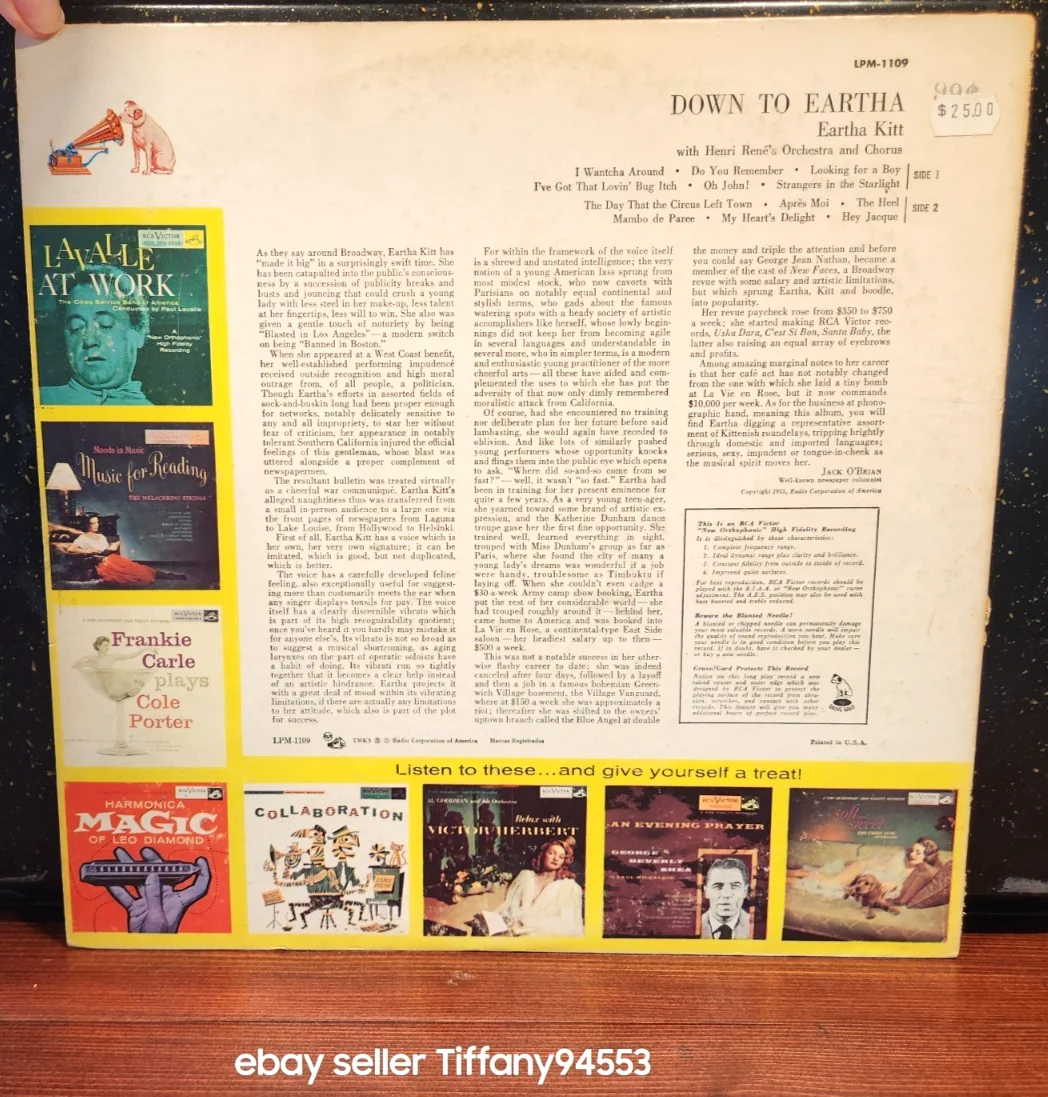 Eartha Kitt Autographed LP DOWN TO EARTHA, image 4