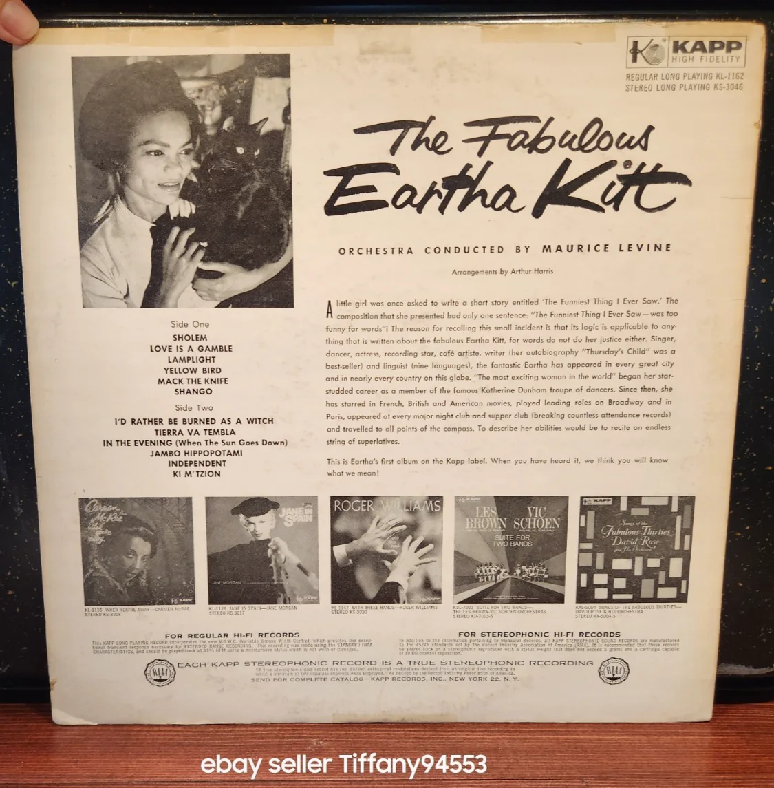 Eartha Kitt Autographed LP The Fabulous Eartha Kitt, image 4