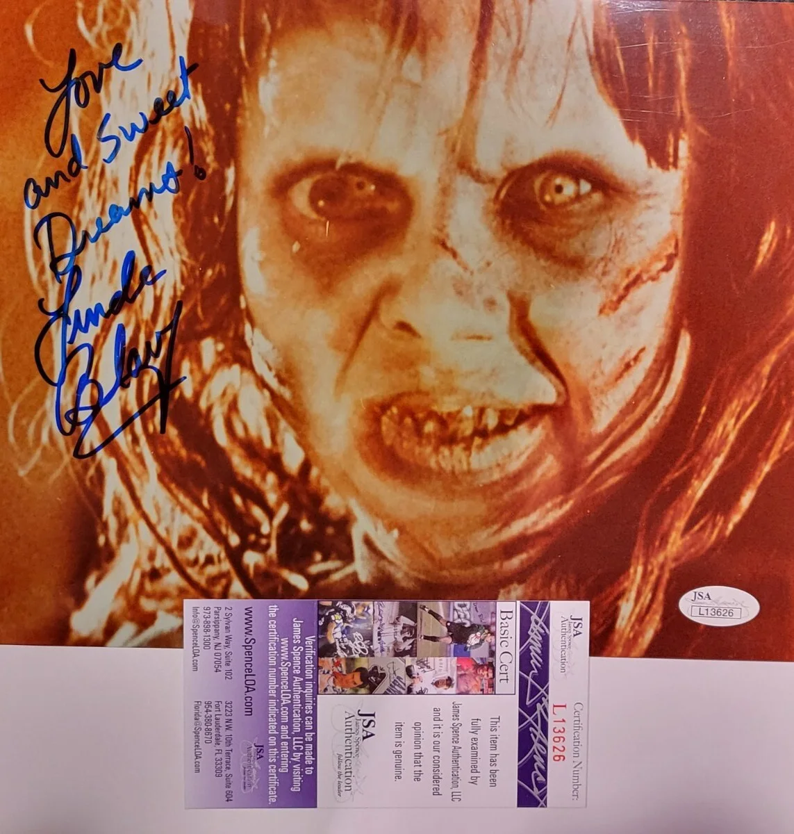 LINDA BLAIR — RaRe LINDA BLAIR THE EXORCIST HORROR MOVIE SIGNED &INSCRIBED 8X10 PHOTO JSA COA
