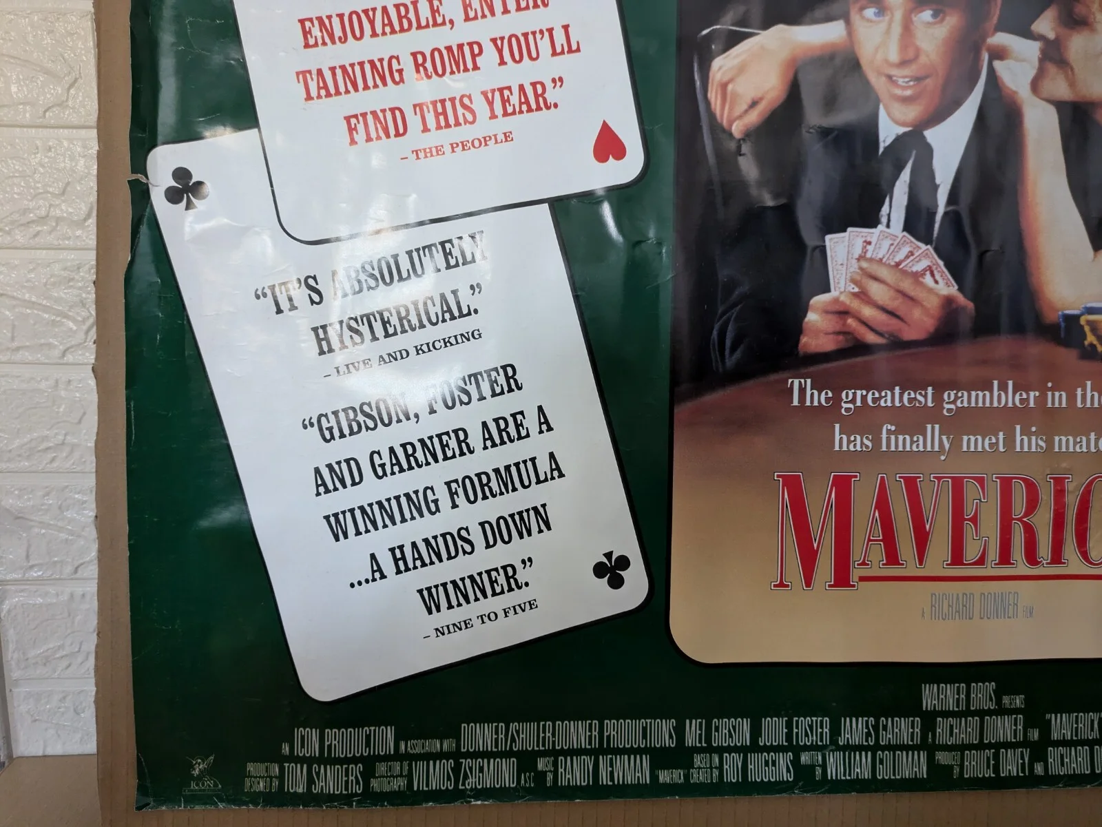 Vintage Maverick Movie Poster Genuine UK Cinema Display 1994 Quad 40"X30" RARE, изображение 4