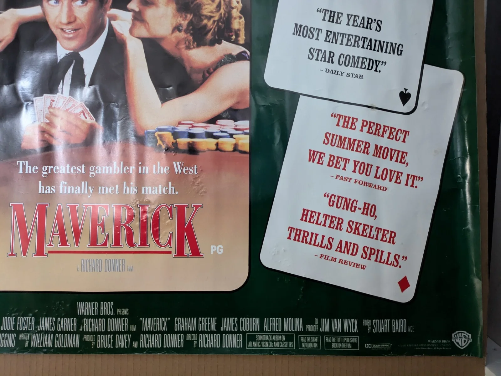 Vintage Maverick Movie Poster Genuine UK Cinema Display 1994 Quad 40"X30" RARE, изображение 5