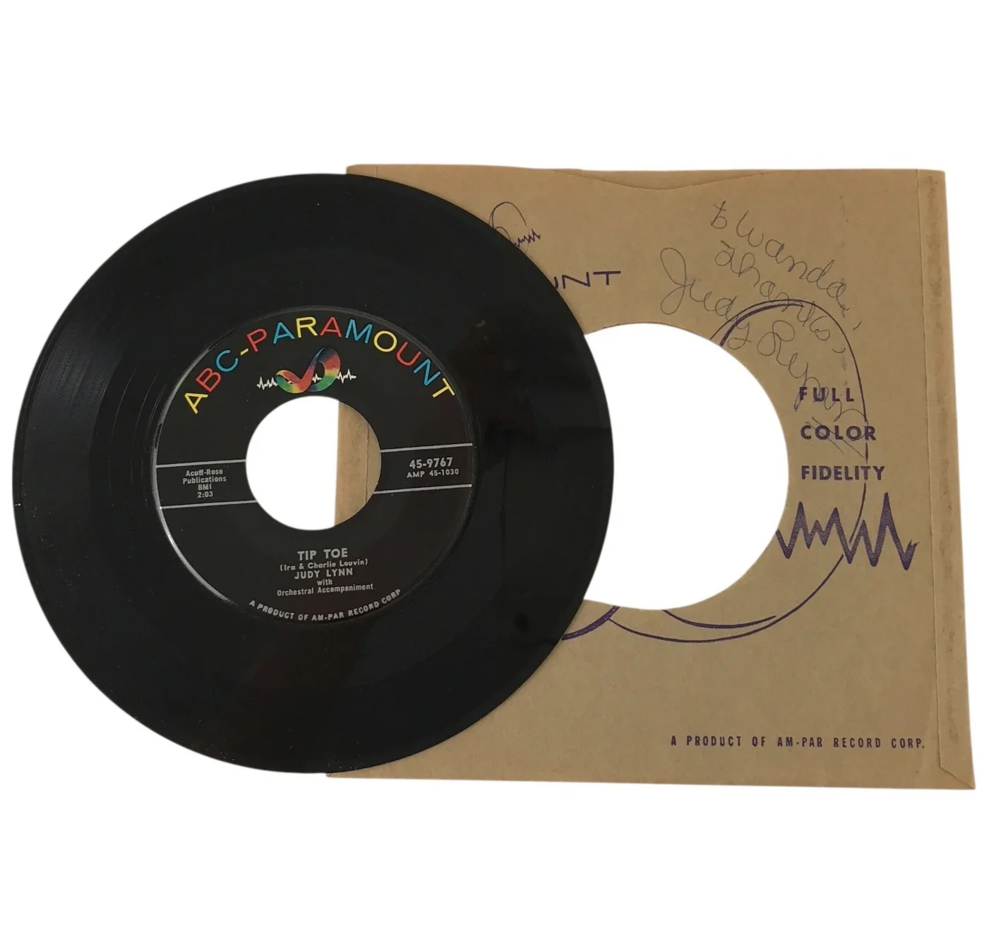 Judy Lynn SIGNED Sleeve Country 1950's Vintage Record Vinyl Tip Toe Wedding Ring, image 3