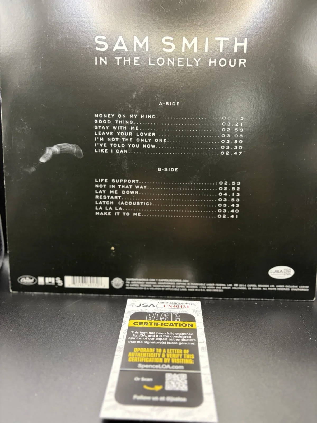 Sam Smith Signed In the Lonely Hour Vinyl Record Authentic Autograph JSA COA, image 2