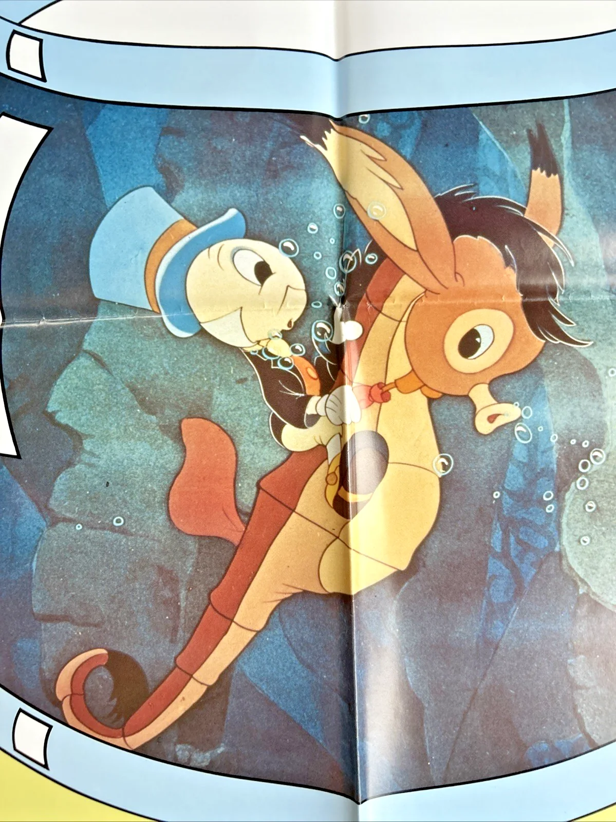 Pinocchio UK Double Crown Poster - 1986 Disney RR - Jiminy Cricket on Sea Horse, изображение 2
