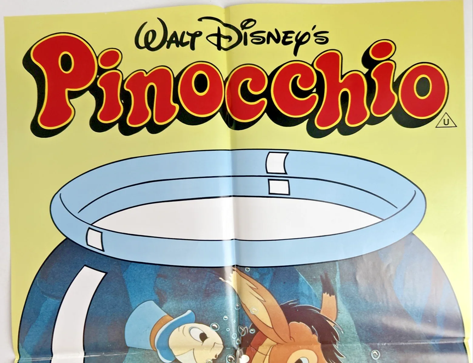 Pinocchio UK Double Crown Poster - 1986 Disney RR - Jiminy Cricket on Sea Horse, изображение 3