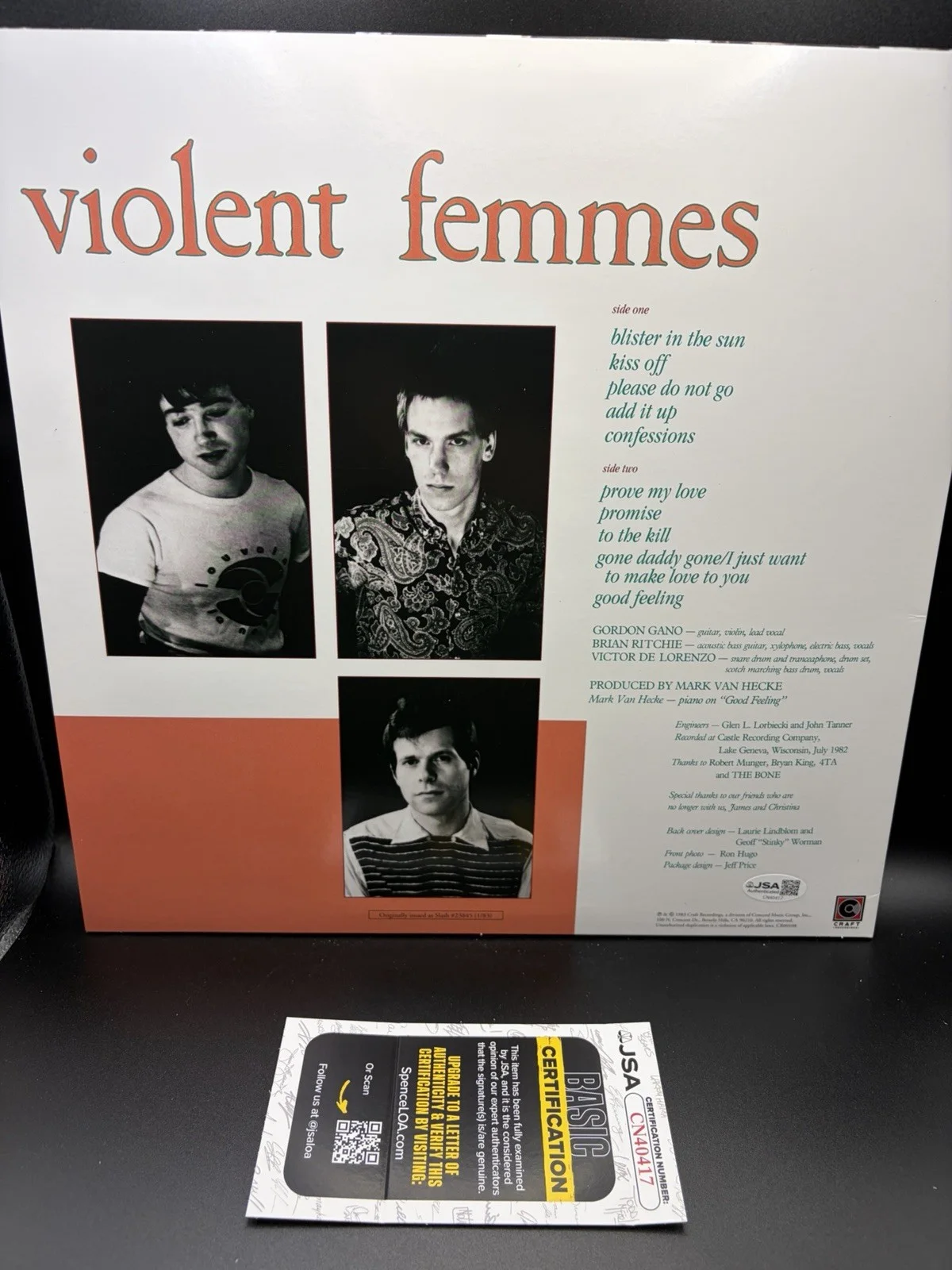 VIOLENT FEMMES GROUP SIGNED SELF TITLED VINYL LP ALBUM JSA COA GORDON GANO, image 2